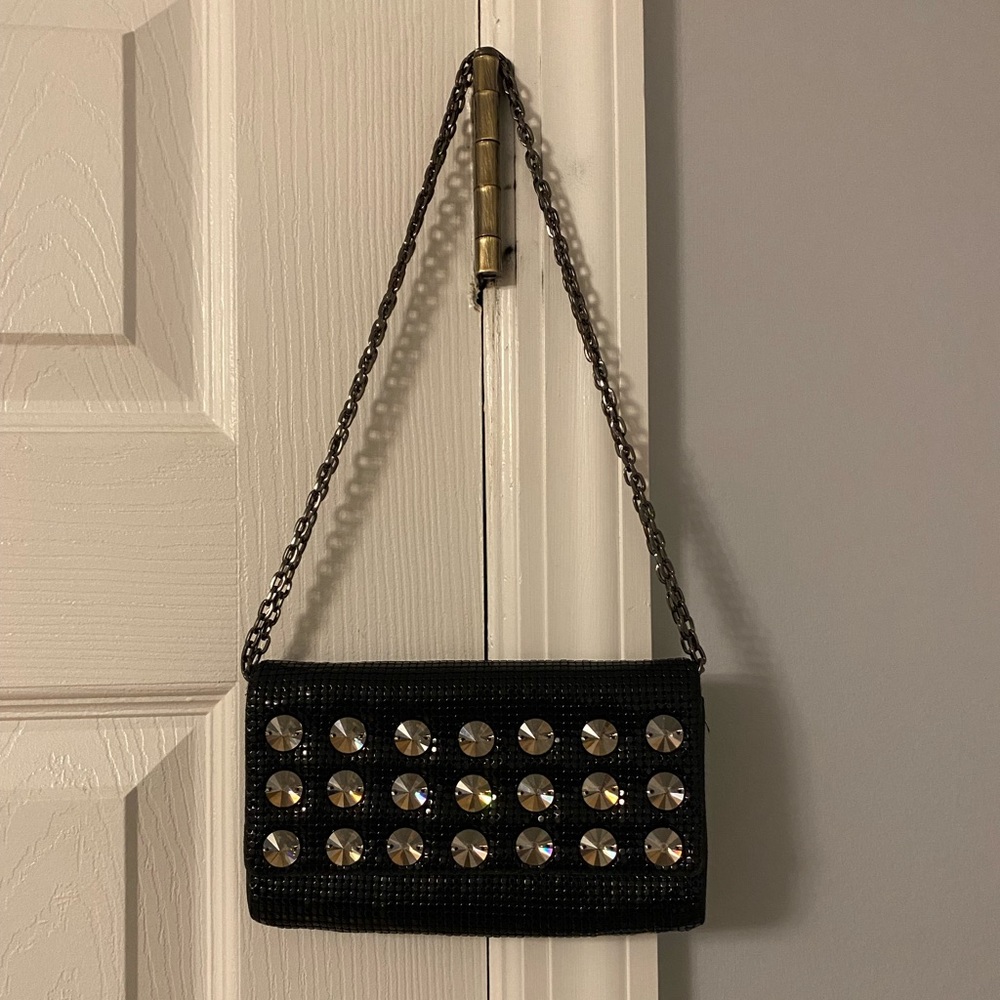 Whiting & Davis Black Mesh Bag with Diamonds